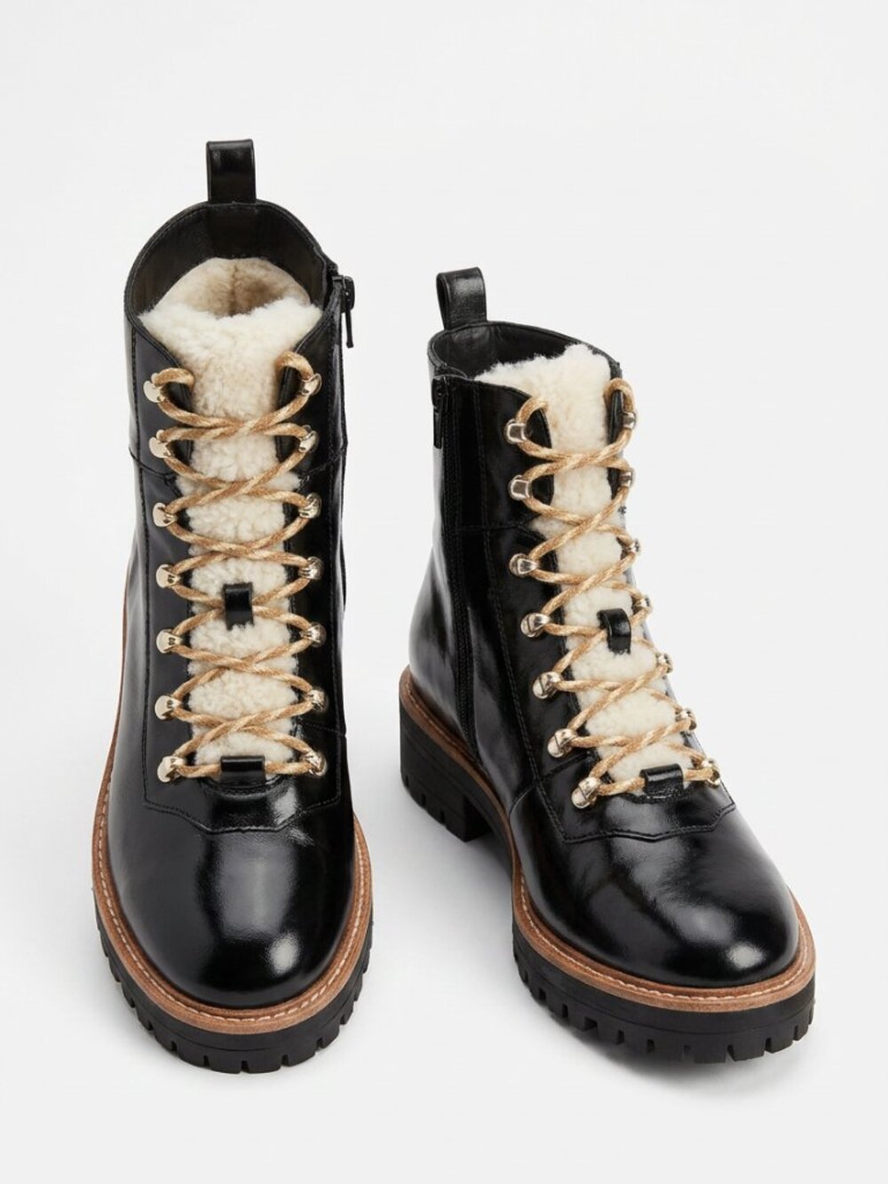 Target Black Faux Shearling Lace-Up Lug Sole Combat Ankle Boots Size 10